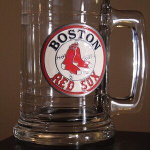 Vintage Boston Red Sox Pint Beer Mug Glass Stein with Classic Metal Logo MLB